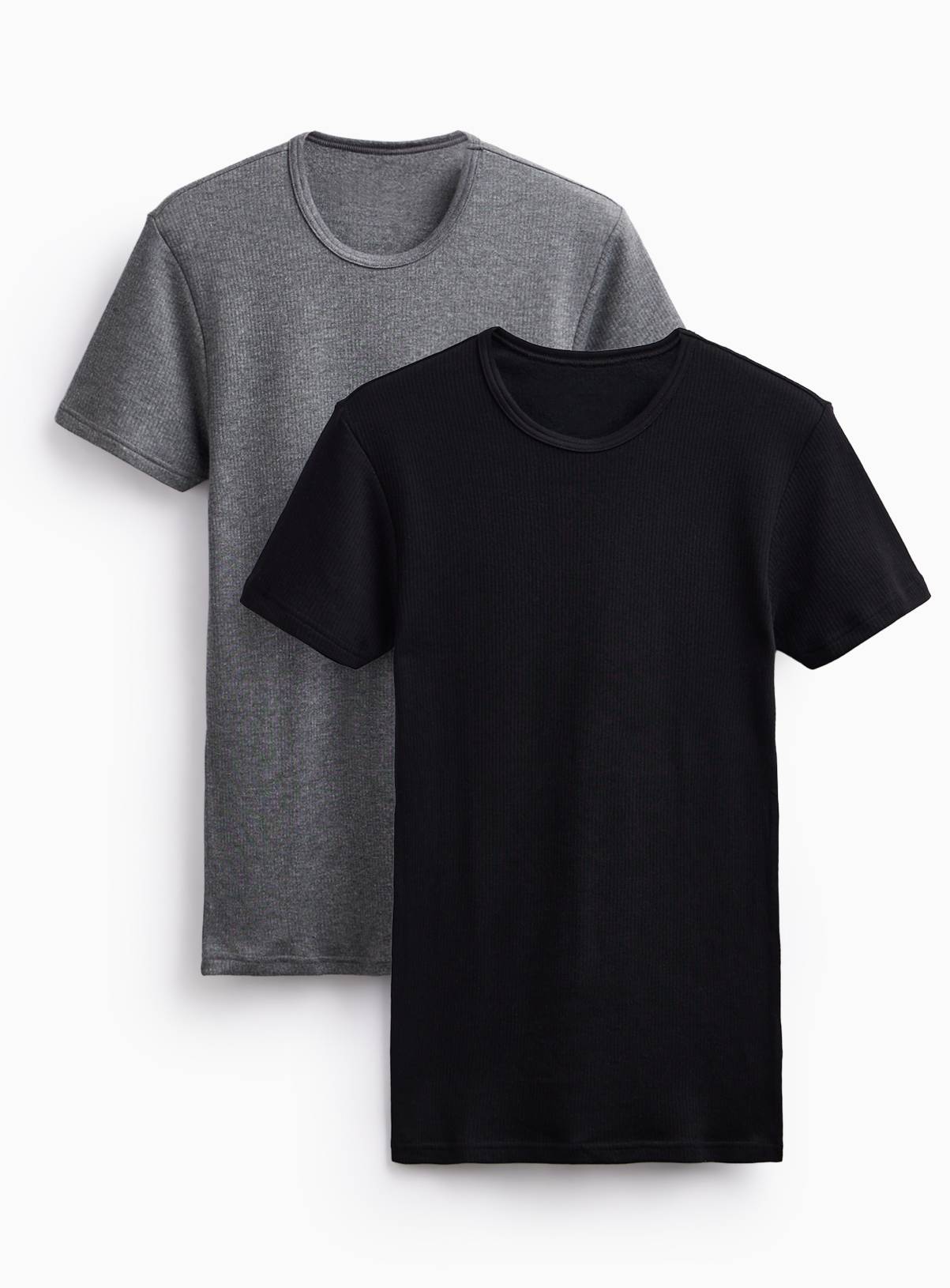Charcoal Marl & Black Thermal Crewneck T-Shirts 2-Pack M - Image 1