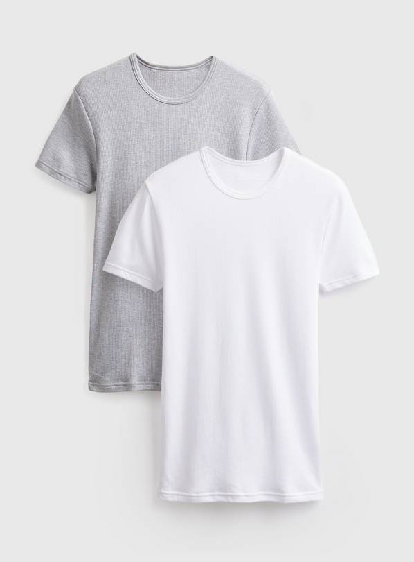Grey & White Thermal Short Sleeve Tops 2 Pack XS