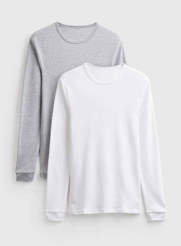 Grey & White Thermal Long Sleeve Tops 2 Pack XS