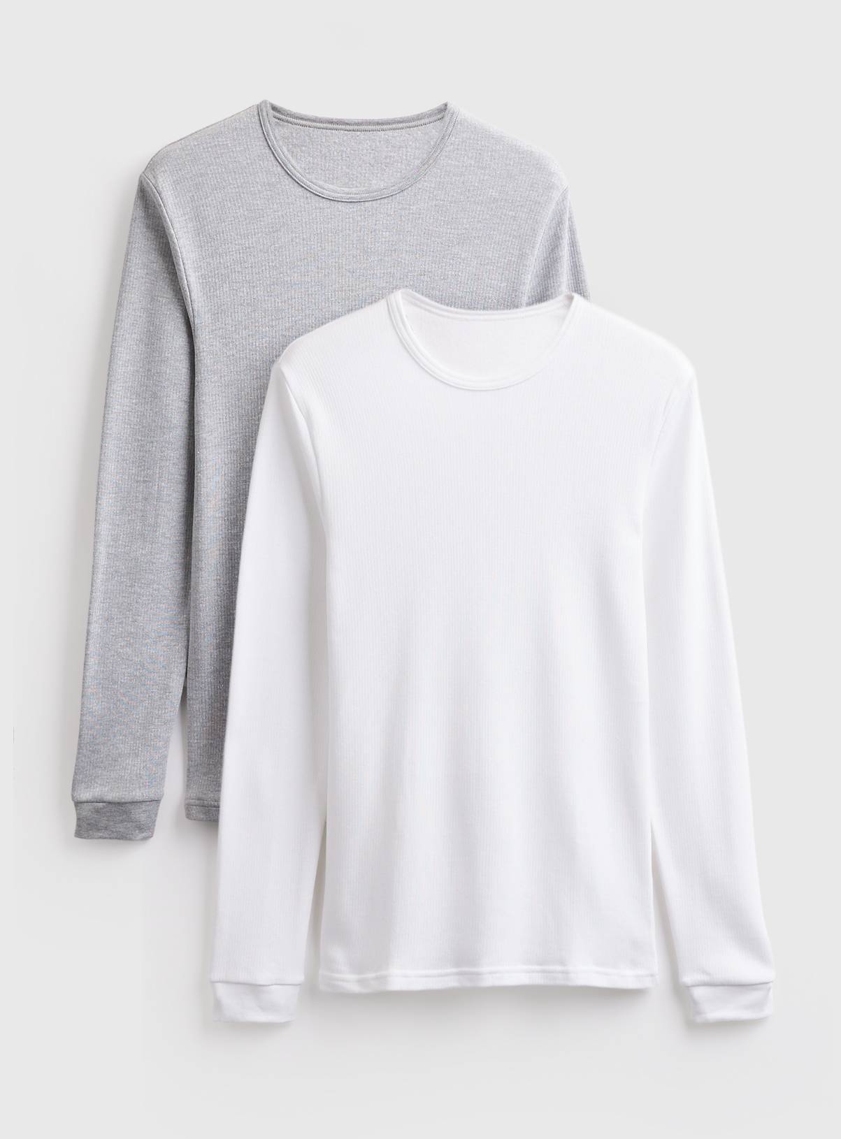 Grey & White Thermal Long Sleeve Tops 2 Pack XL - Image 1