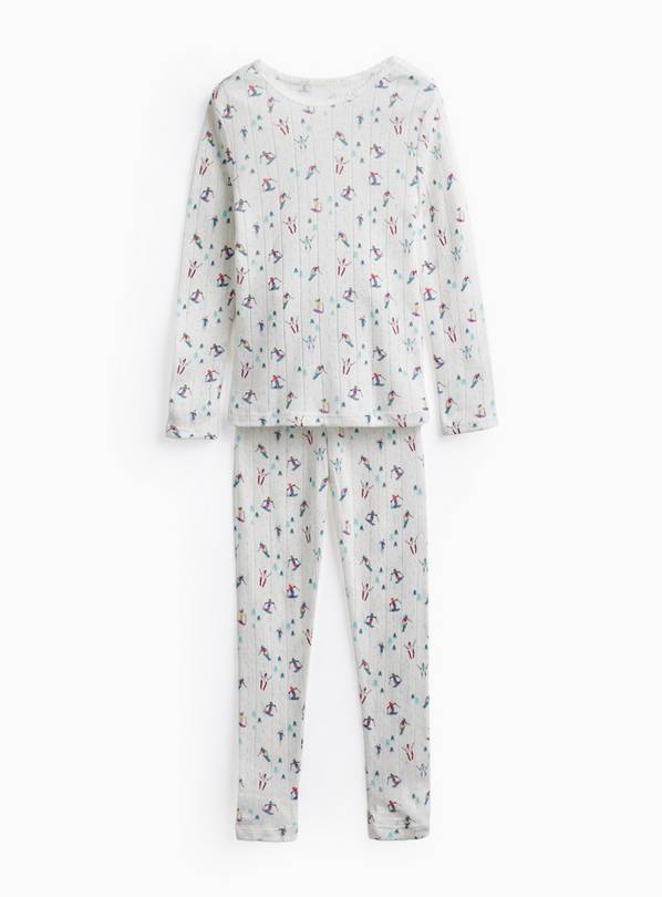 White Skier Print Thermal 2 Piece Set 5-6 years