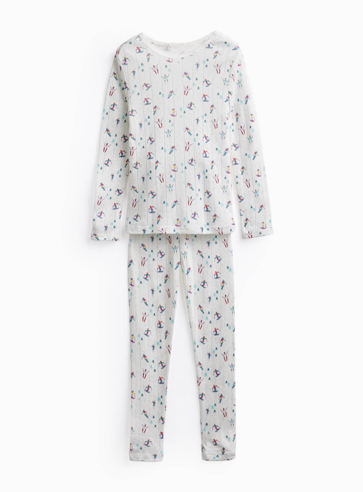 White Skier Print Thermal 2 Piece Set 9-10 years - Image 1