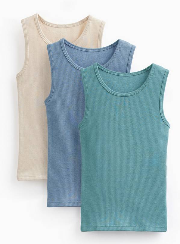 Blue, Teal & Cream Thermal Vests 3-Pack 6-7 years