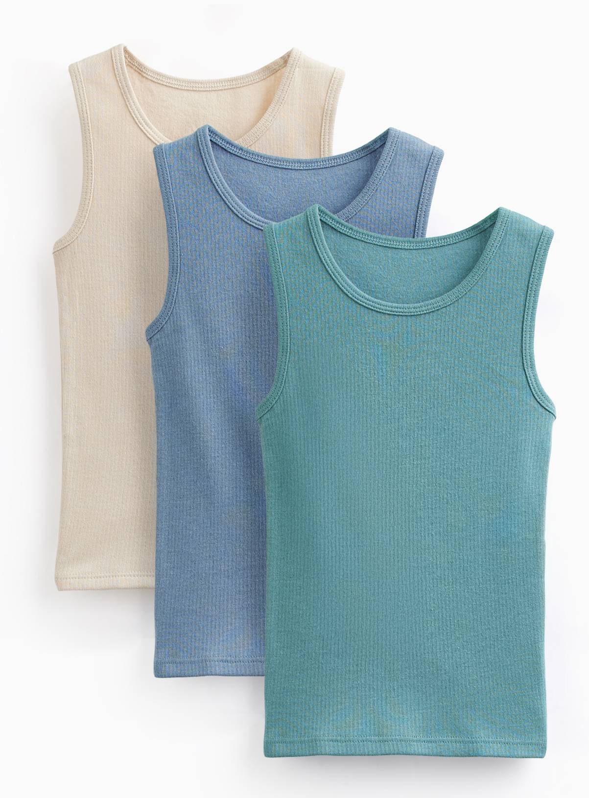 Blue, Teal & Cream Thermal Vests 3-Pack 8-9 years - Image 1