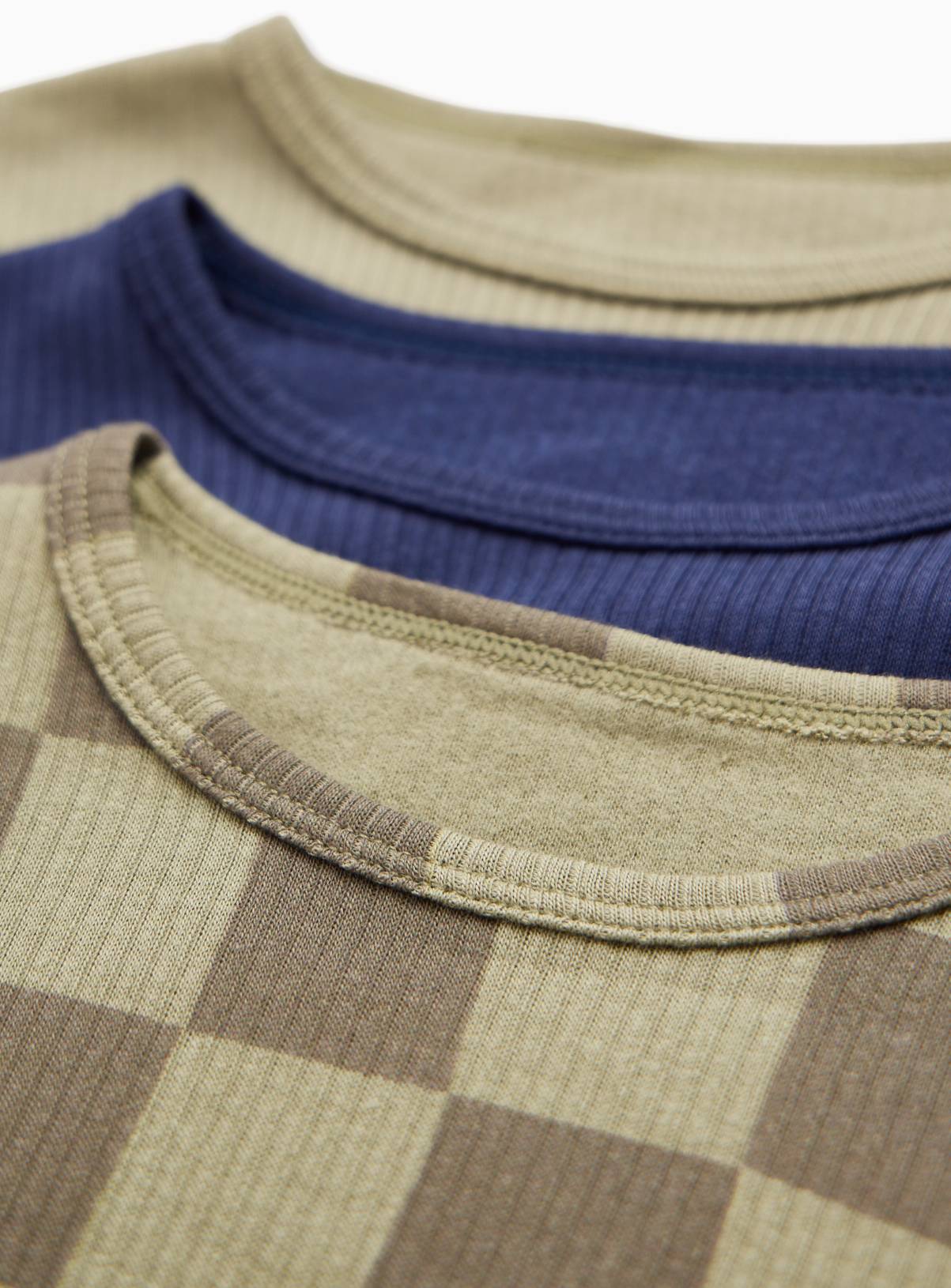 Khaki, Navy & Checkerboard Thermal Long Sleeve Tops 3-Pack 10-11 years - Image 2