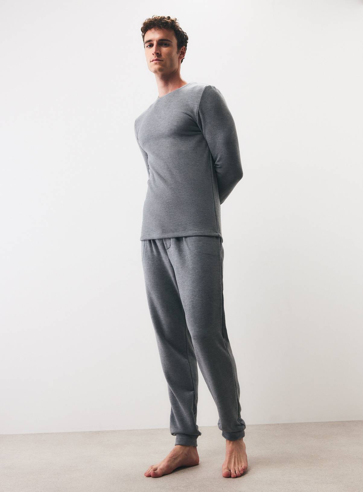 Grey Thermal Fleece Crewneck Top S - Image 2