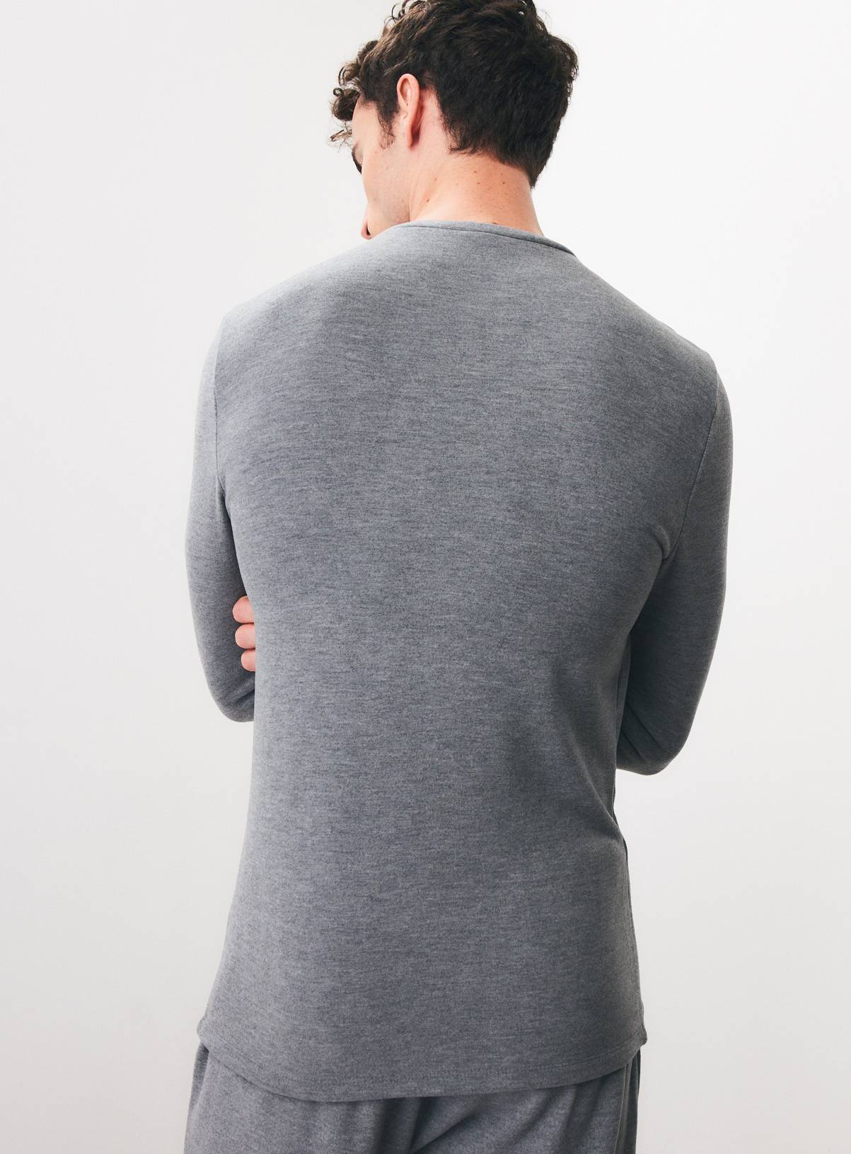 Grey Thermal Fleece Crewneck Top S - Image 5