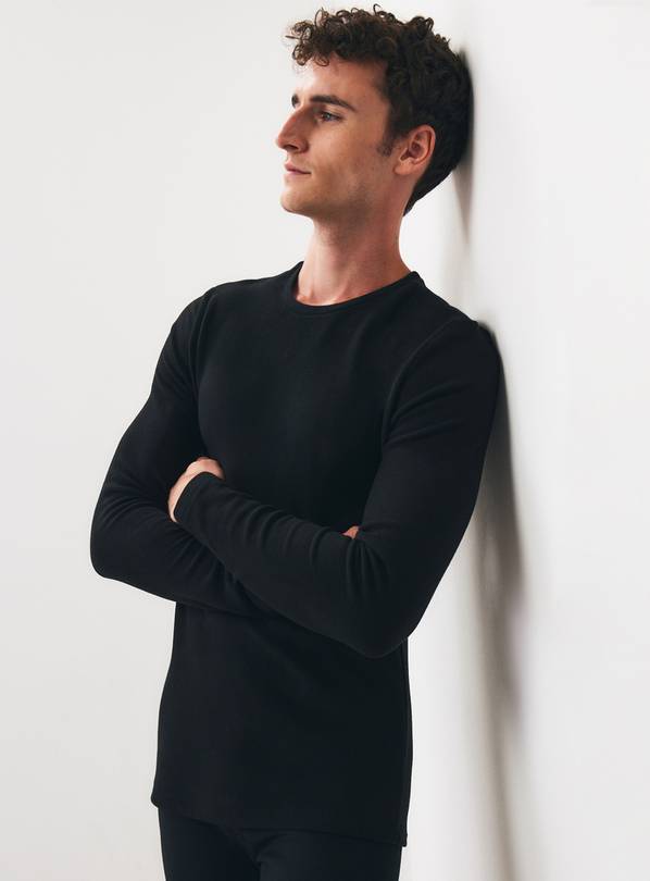 Black Maximum Warmth Thermal Fleece Crewneck Top L