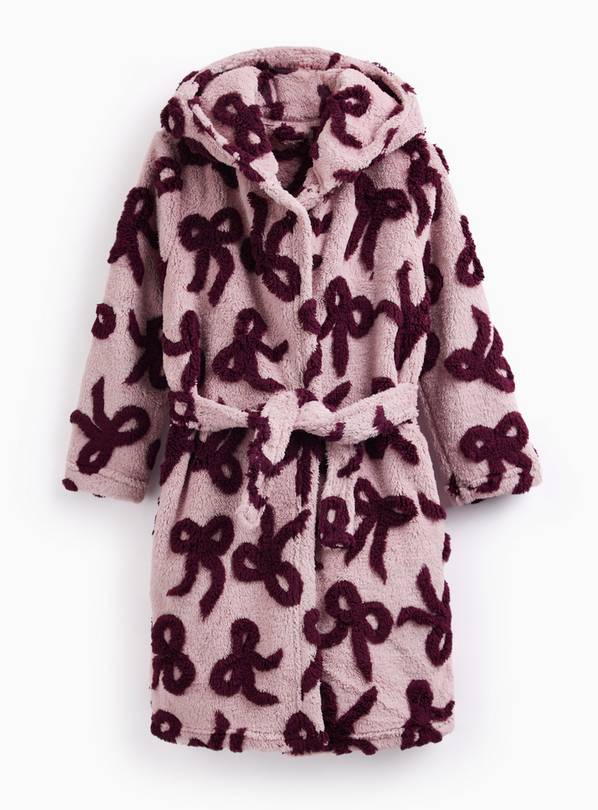 Pink Bow Print Hooded Fleece Dressing Gown 9-10 years