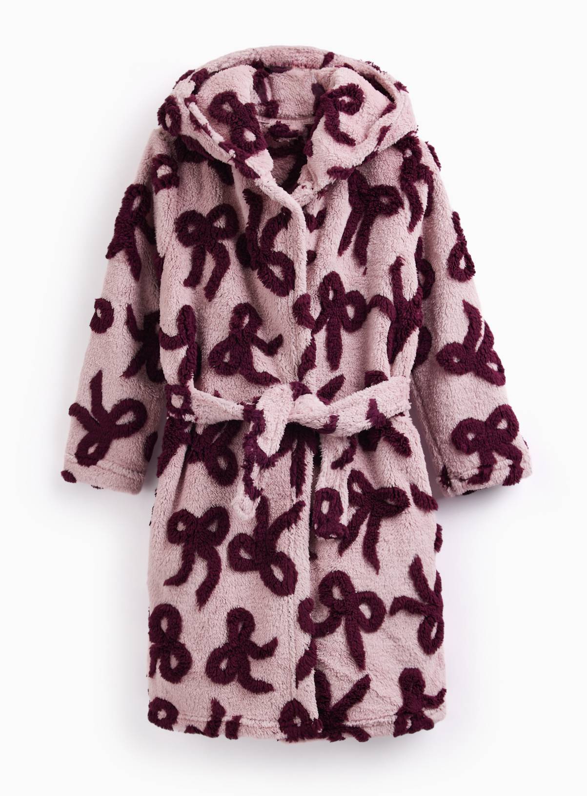 Pink Bow Print Hooded Fleece Dressing Gown 9-10 years - Image 1