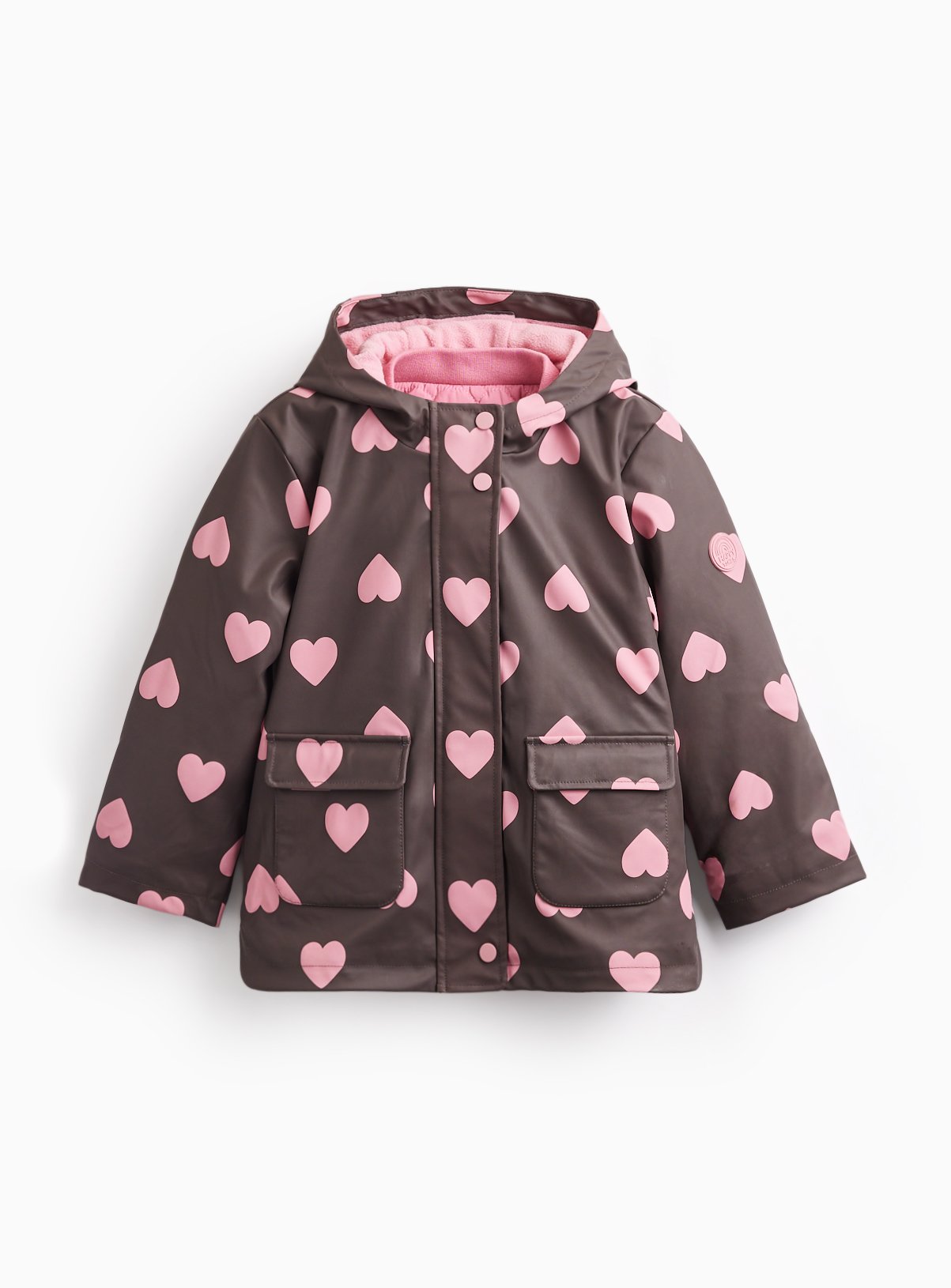 Brown Heart Print Fleece Lined Rubber 3 in 1 Mac 7-8 years - Image 1 thumbnail