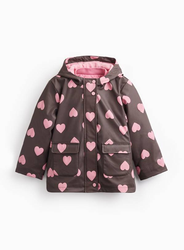 Brown Heart Print Fleece Lined Rubber 3 in 1 Mac 7-8 years