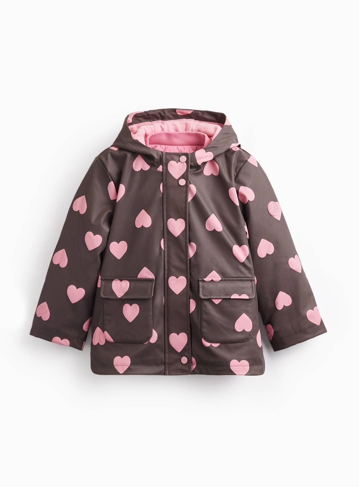 Brown Heart Print Fleece Lined Rubber 3 in 1 Mac 7-8 years - Image 1