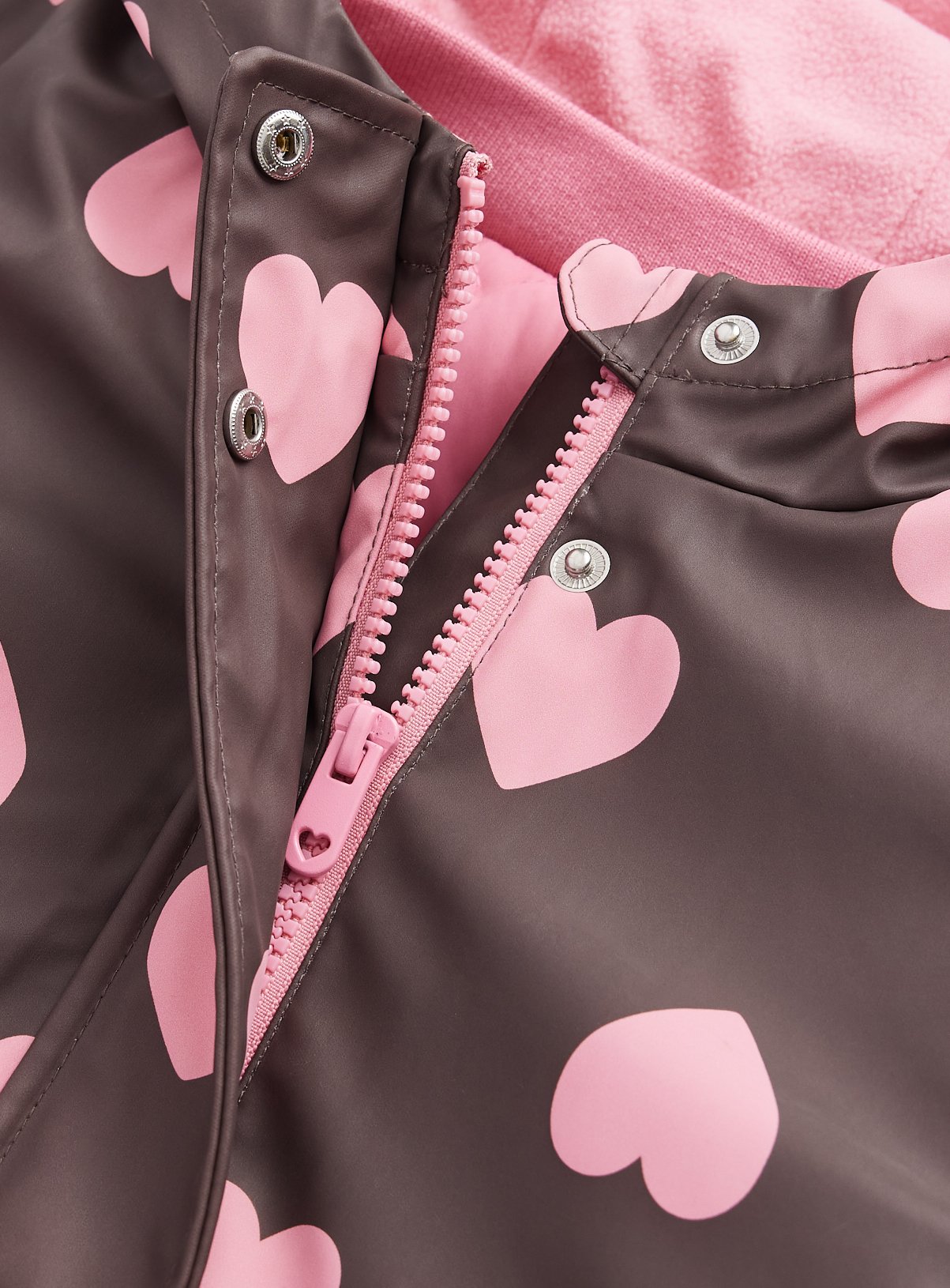 Brown Heart Print Fleece Lined Rubber 3 in 1 Mac 7-8 years - Image 2 thumbnail