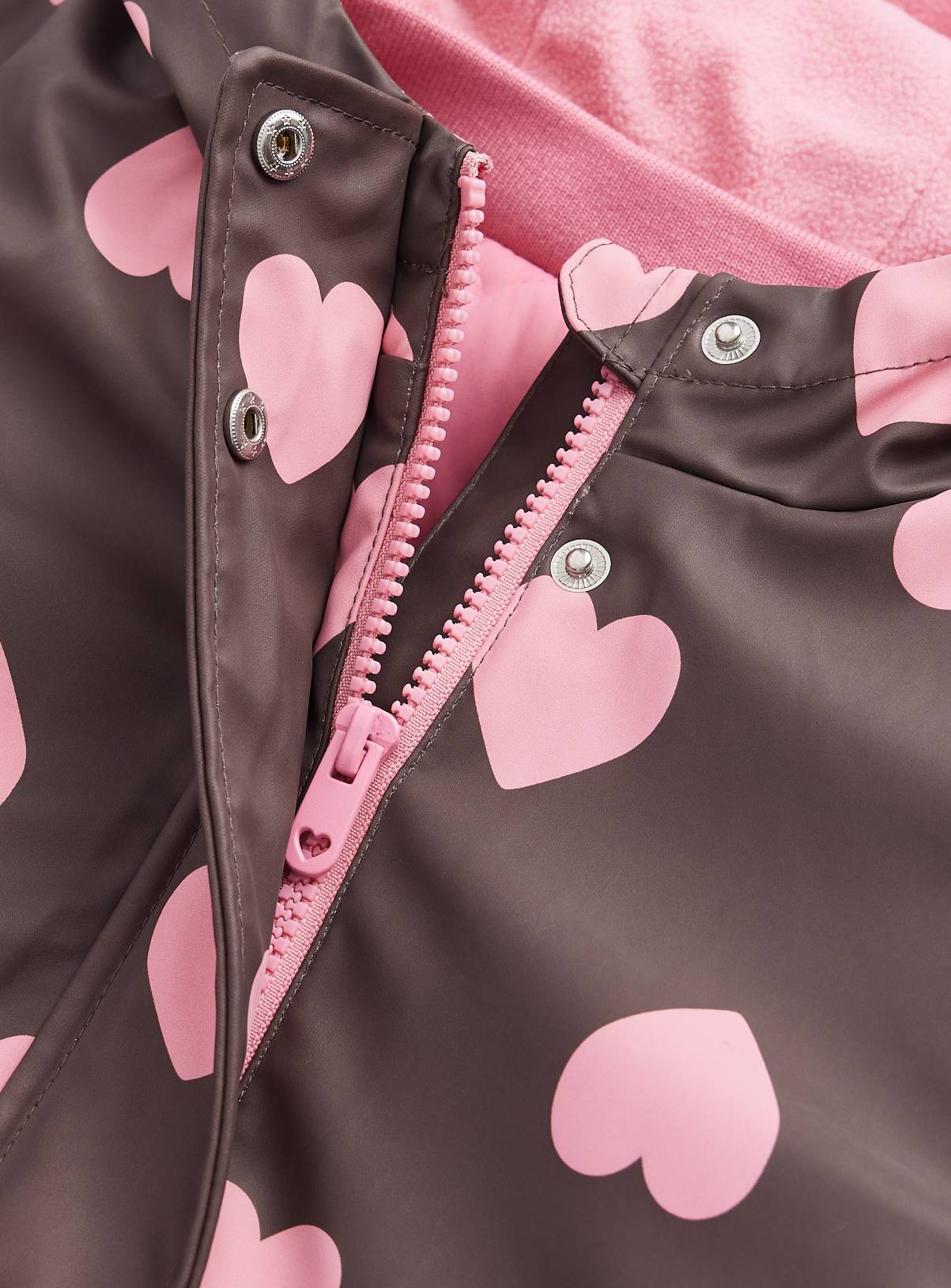 Brown Heart Print Fleece Lined Rubber 3 in 1 Mac 7-8 years - Image 2