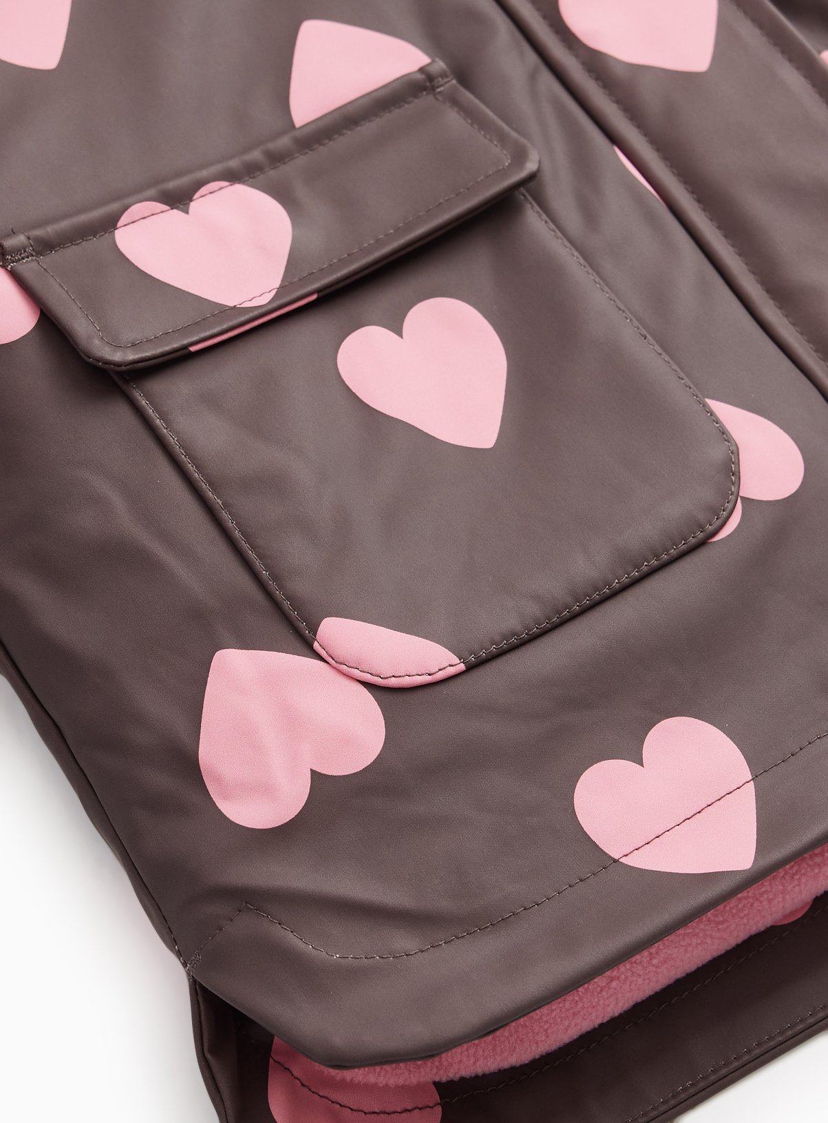 Brown Heart Print Fleece Lined Rubber 3 in 1 Mac 7-8 years - Image 3 thumbnail