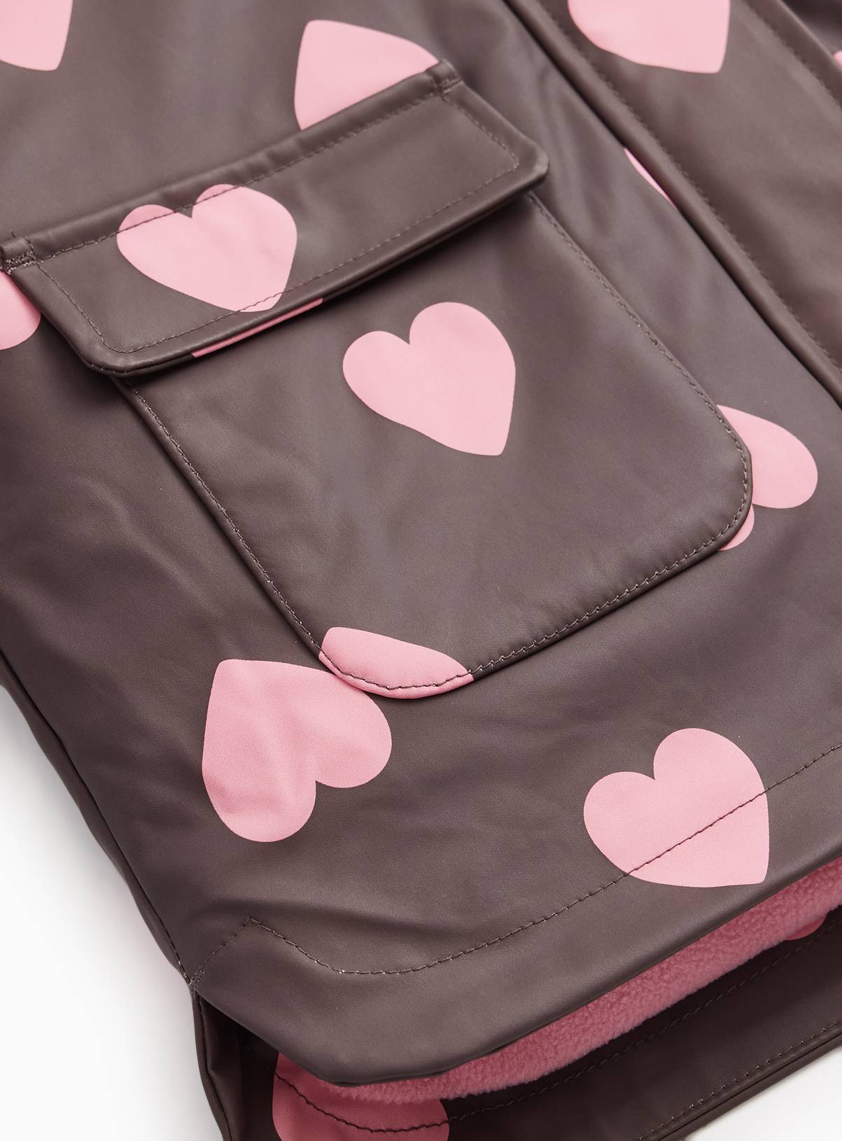 Brown Heart Print Fleece Lined Rubber 3 in 1 Mac 7-8 years - Image 3