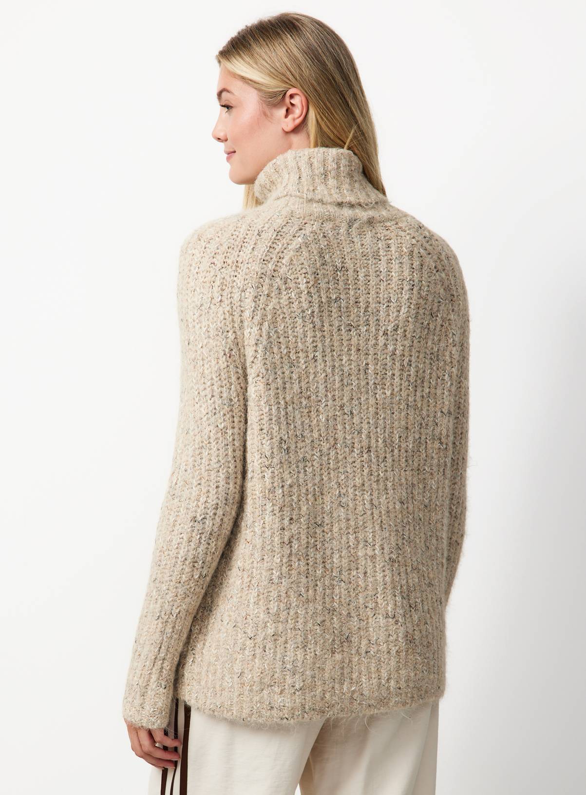 Oatmeal Roll Neck Heritage Knitted Jumper L - Image 4