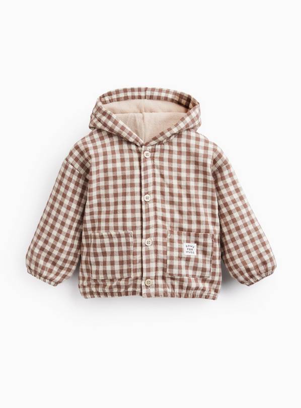 Brown Checked Hooded Jacket  9-12 months