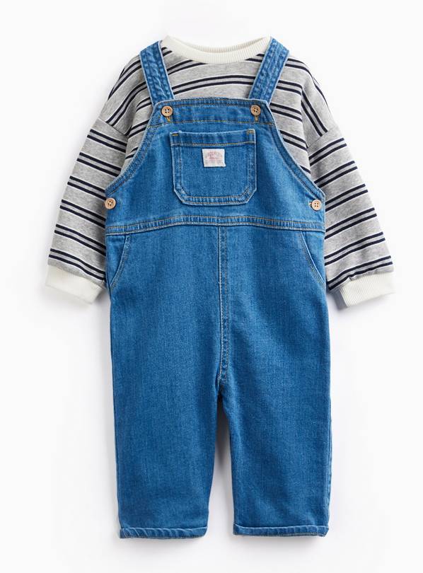 Denim Dungaree & Stripe Bodysuit Set 6-9 months