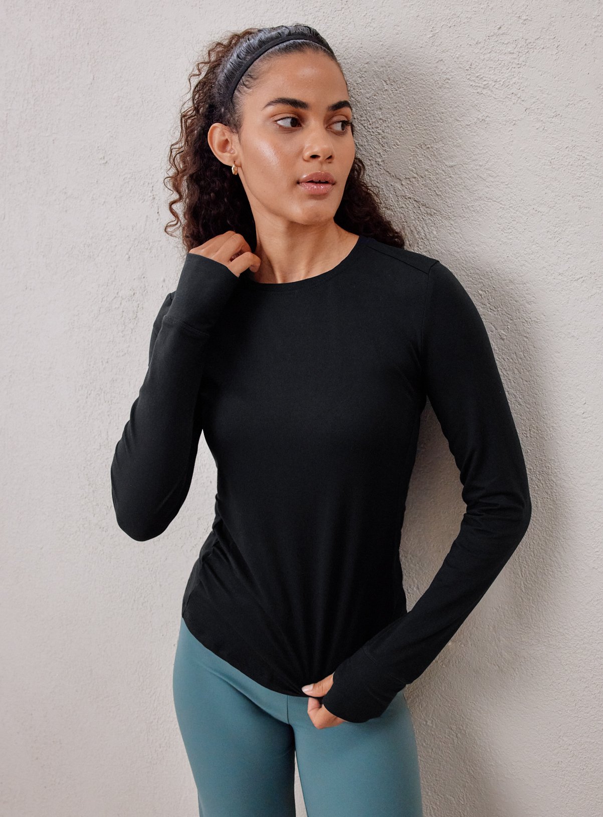 REAKTIV Black Long Sleeve Soft Touch Marl Top XS - Image 1 thumbnail