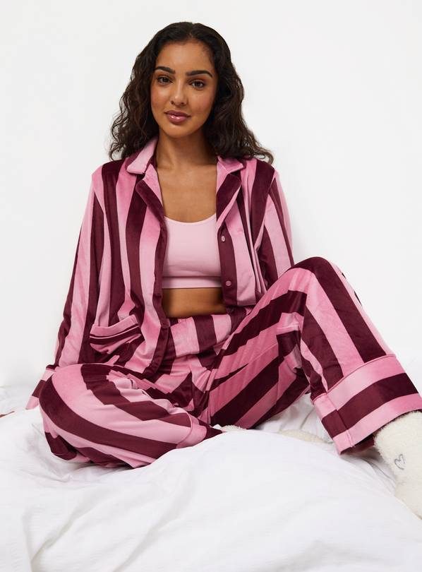 Pink Contrast Stripe Pyjama Top & Bottom Set XL