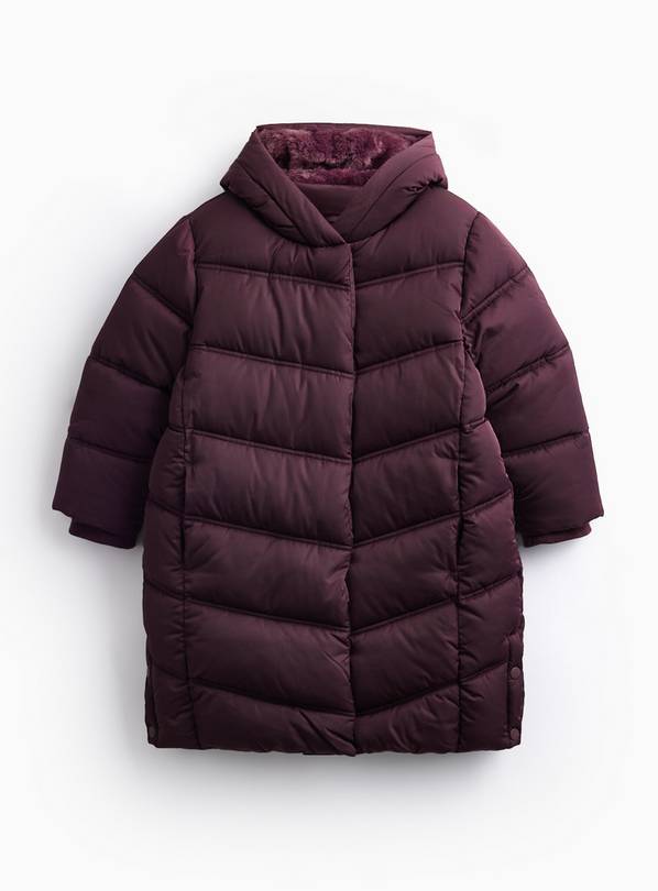 Burgundy Longline Duvet Puffer Coat 7-8 years