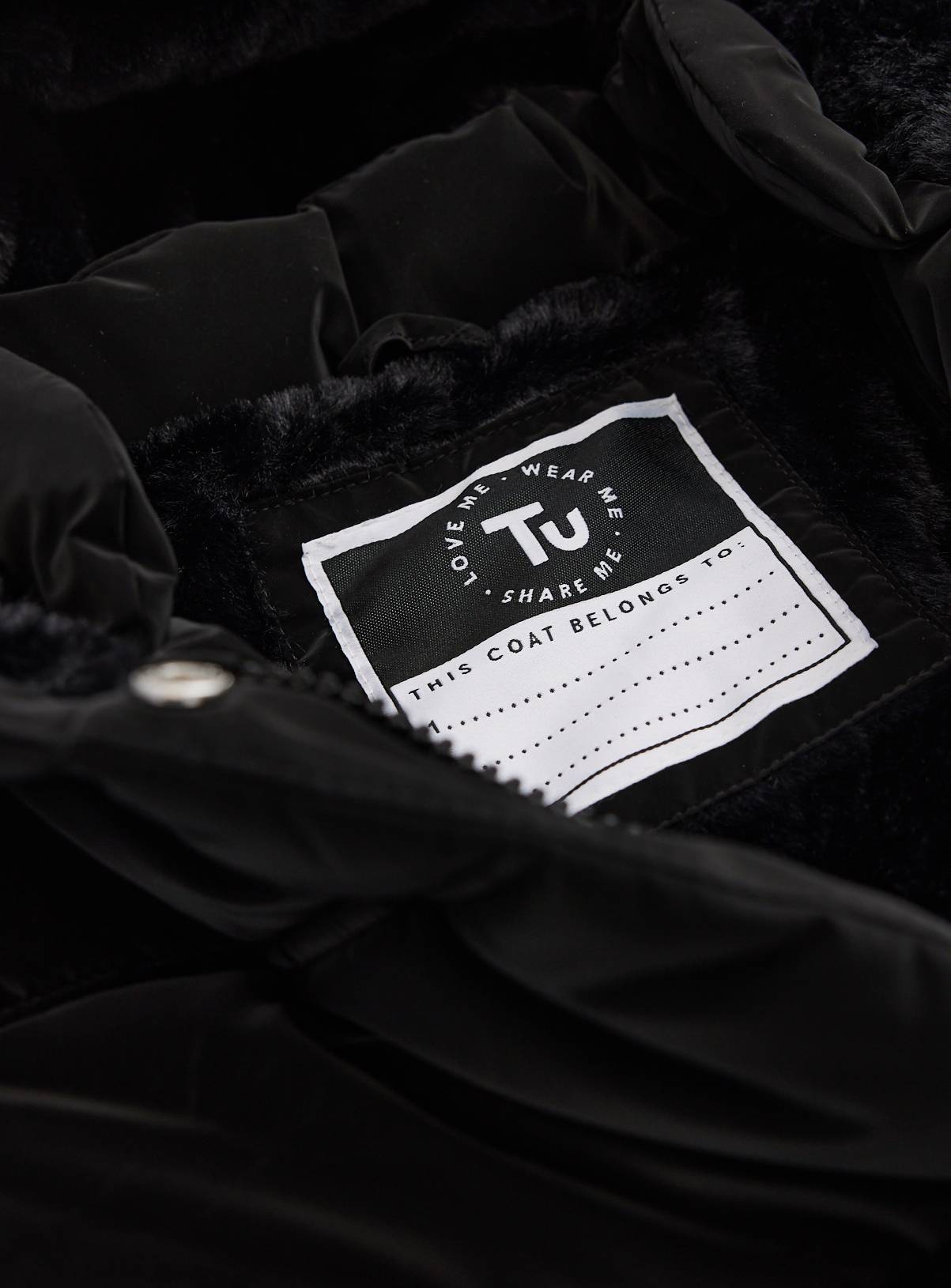 Black Longline Duvet Puffer Coat 11-12 years - Image 2