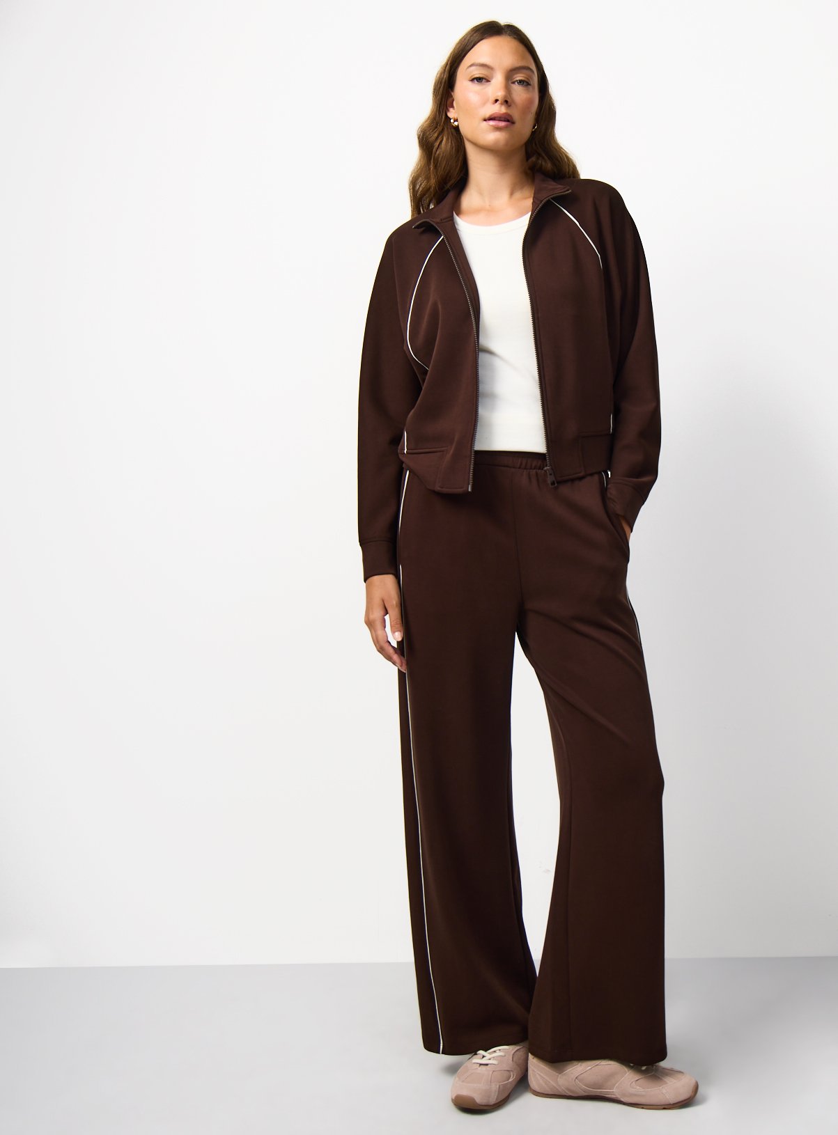 Brown Funnel Neck Zip Through Bomber Co-ord Jacket XS - Image 2 thumbnail