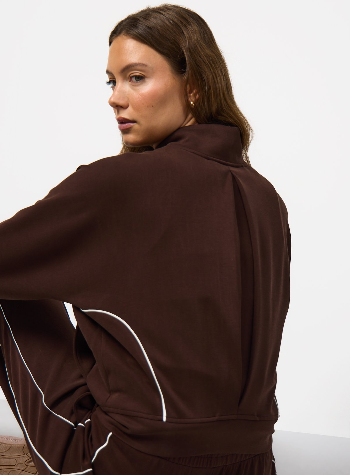 Brown Funnel Neck Zip Through Bomber Co-ord Jacket XS - Image 4 thumbnail