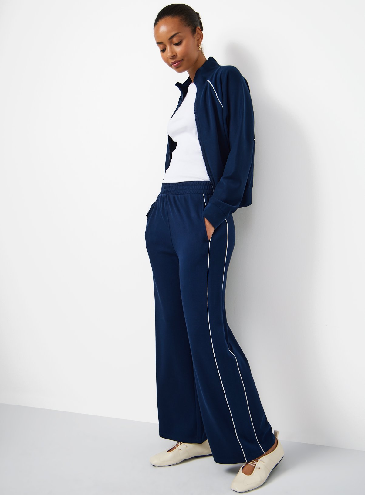 Navy Funnel Neck Zip Through Bomber Co-ord Jacket M - Image 2 thumbnail
