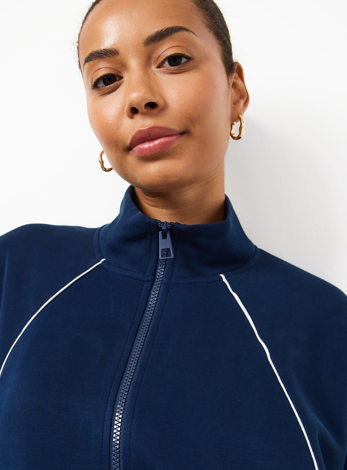 Navy Funnel Neck Zip Through Bomber Co-ord Jacket M - Image 3 thumbnail