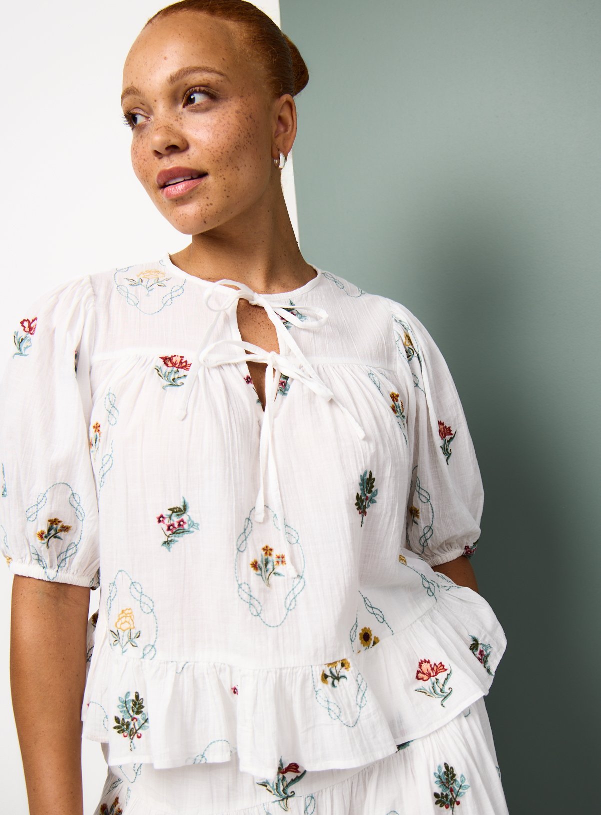 Tu x Morris & Co. White Kelmscott Trellis Embroidered Top 12 - Image 1 thumbnail