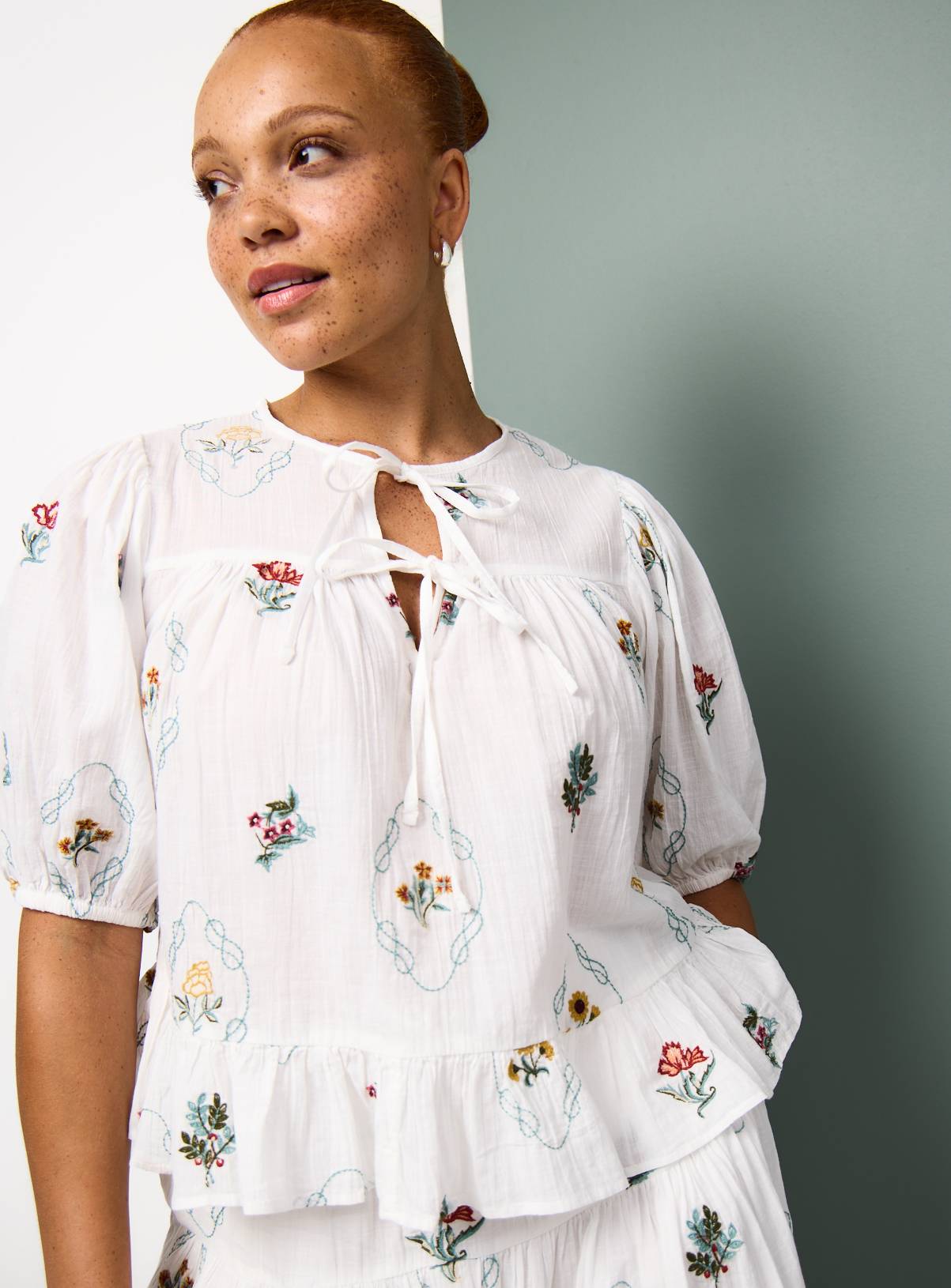 Tu x Morris & Co. White Kelmscott Trellis Embroidered Top 12 - Image 1