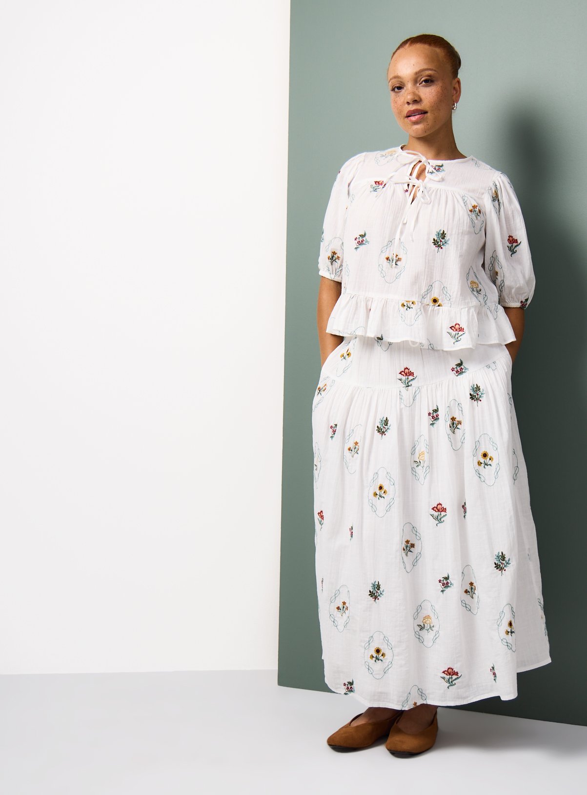Tu x Morris & Co. White Kelmscott Trellis Embroidered Top 12 - Image 2 thumbnail
