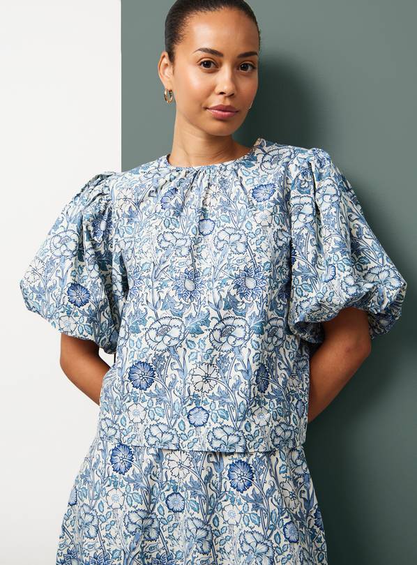 Tu x Morris & Co. Blue Pink & Rose Print Woven Co-ord Top 14