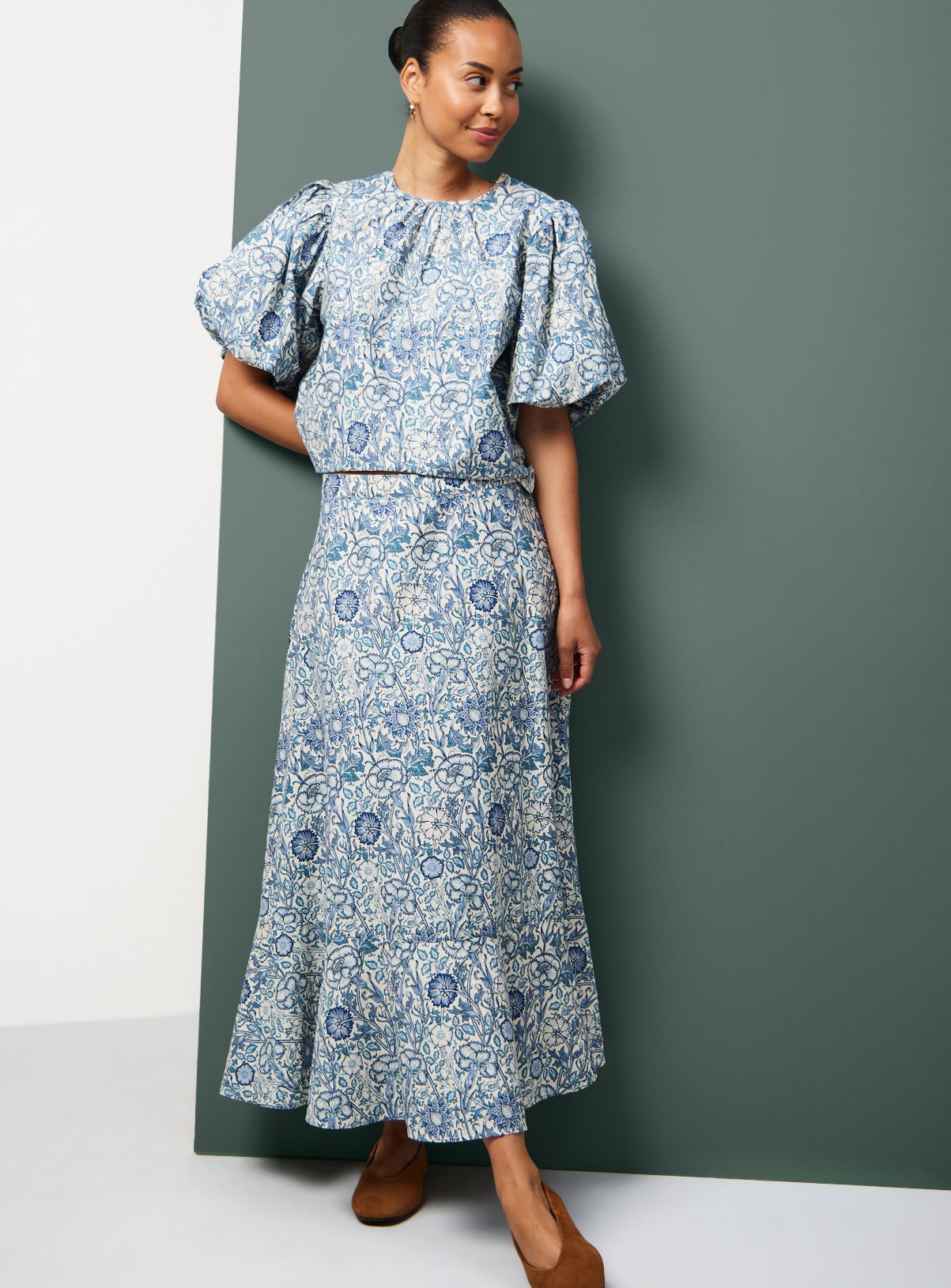 Tu x Morris & Co. Blue Pink & Rose Print Woven Co-ord Top 14 - Image 2 thumbnail