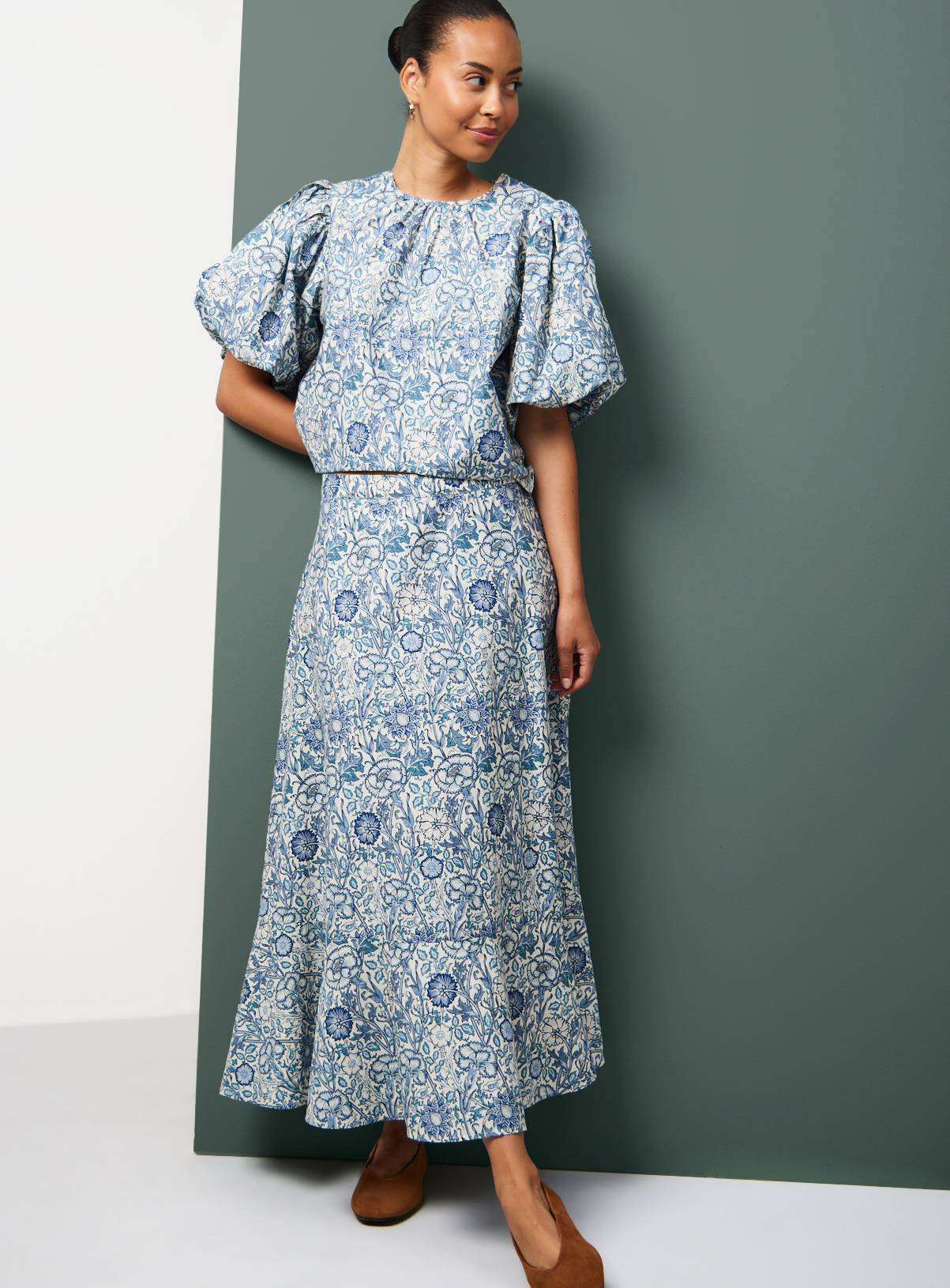 Tu x Morris & Co. Blue Pink & Rose Print Woven Co-ord Top 14 - Image 2