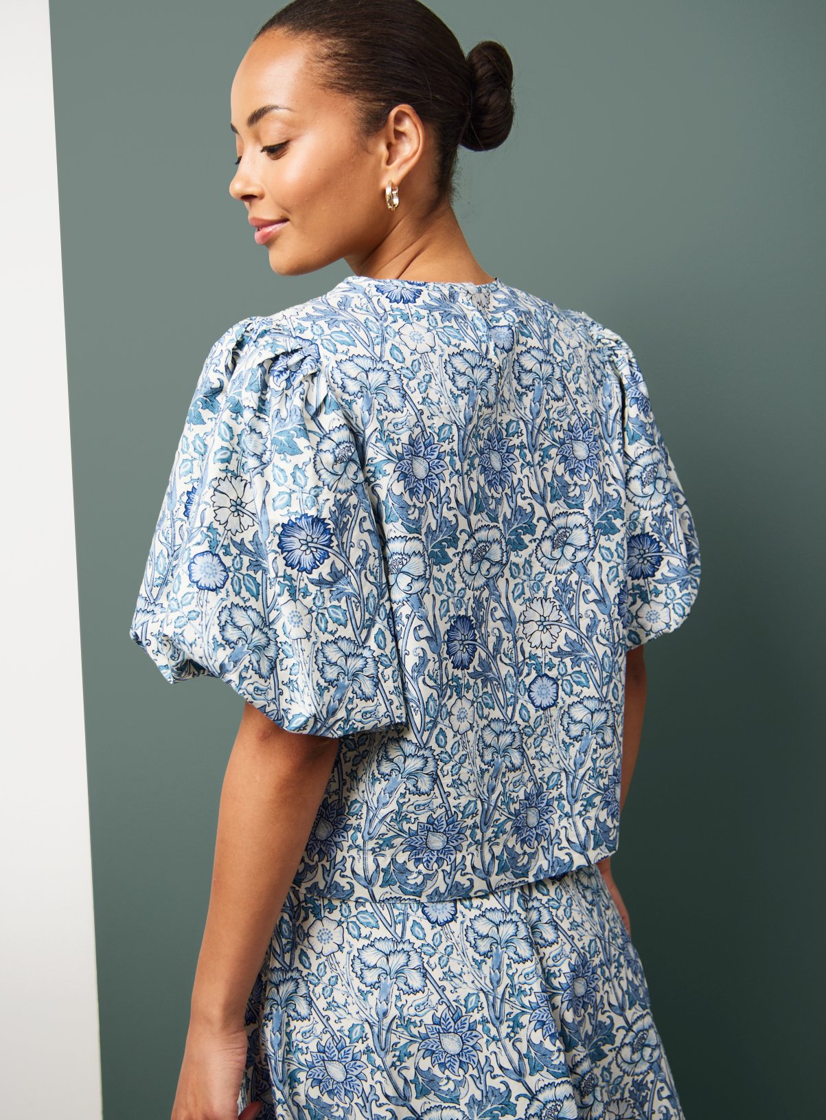 Tu x Morris & Co. Blue Pink & Rose Print Woven Co-ord Top 14 - Image 4 thumbnail
