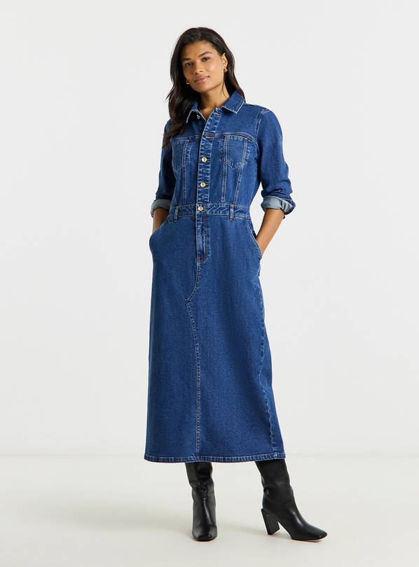 SIMPLY BE Statement Button Midaxi Denim Dress 30