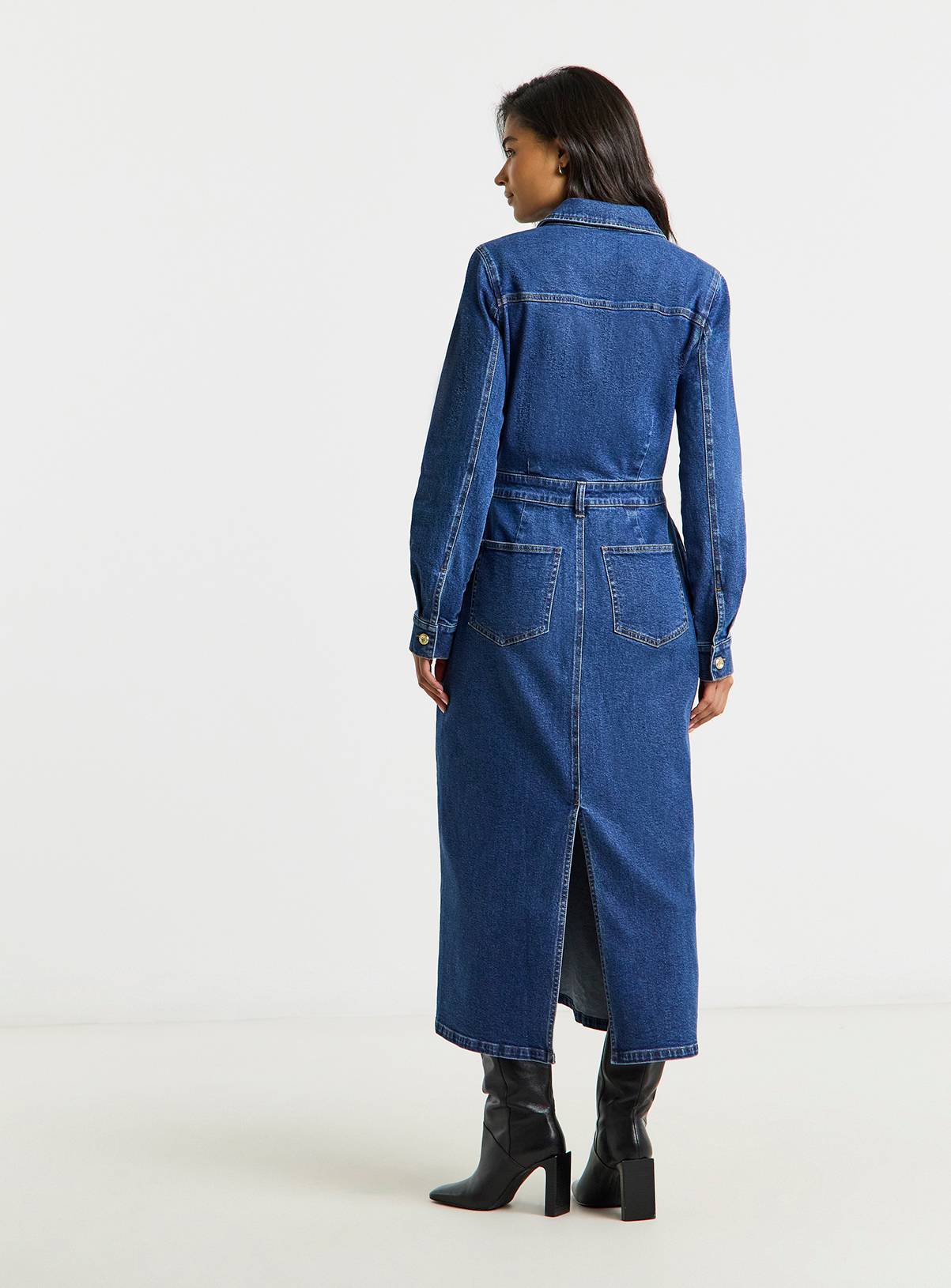 SIMPLY BE Statement Button Midaxi Denim Dress 22 - Image 2