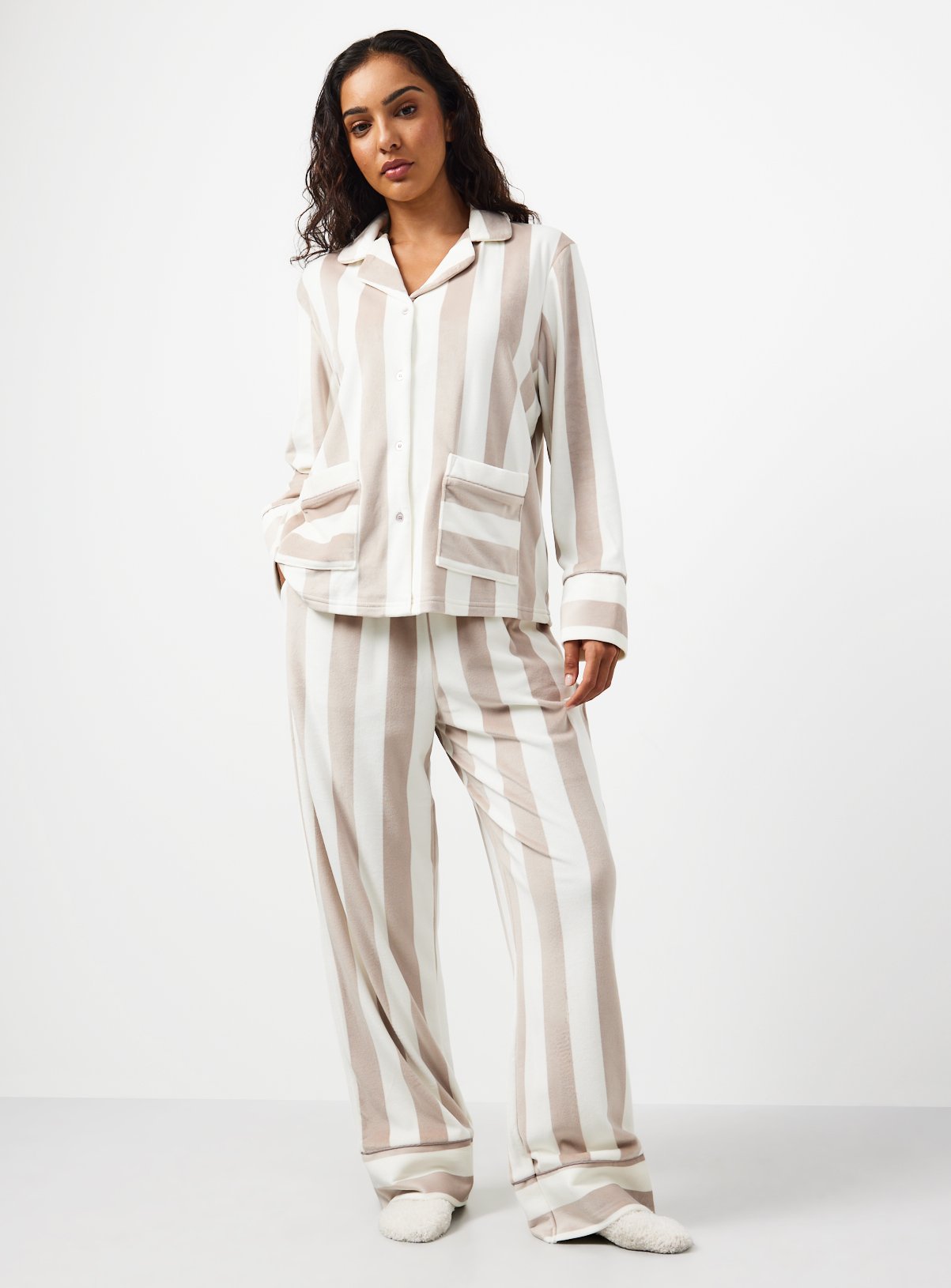 Neutral Contrast Stripe Traditional Pyjamas M - Image 2 thumbnail