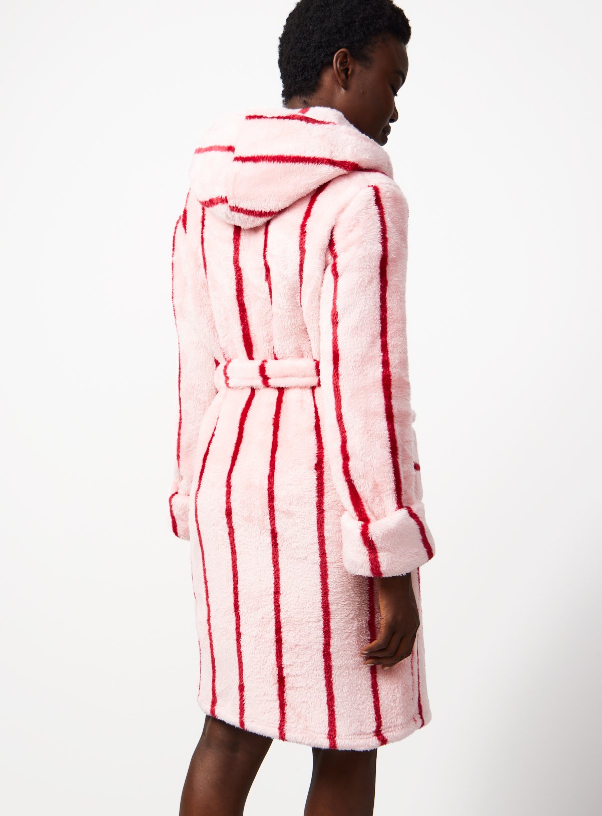 Pink Stripe Print Hooded Dressing Gown S - Image 4 thumbnail