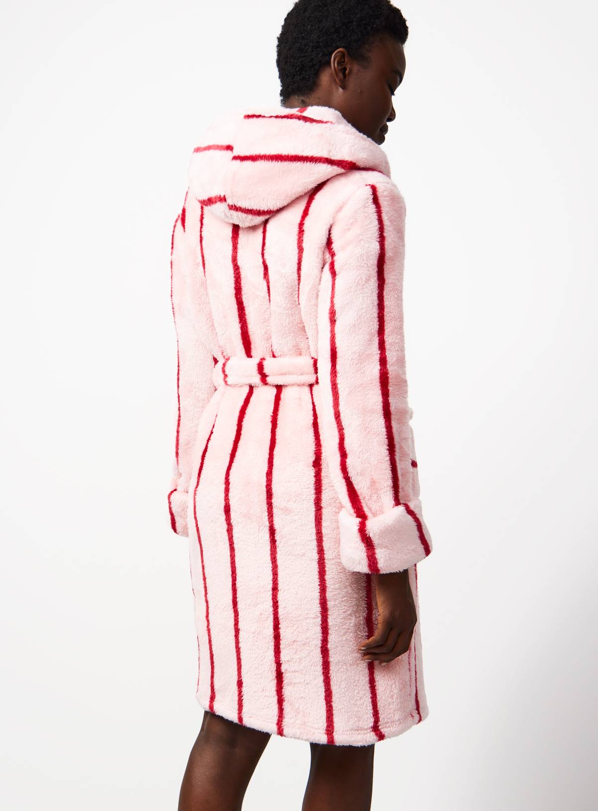 Pink Stripe Print Hooded Dressing Gown S - Image 4