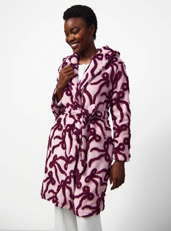 Pink Bow Print Hooded Dressing Gown M
