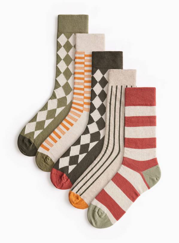 Assorted Geo Print Ankle Socks 5 Pack 6-8.5