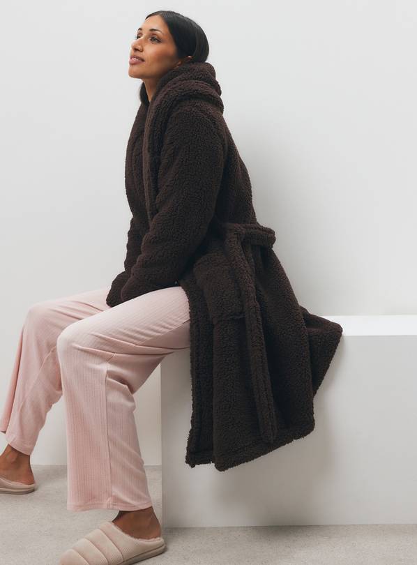 Brown Borg Hooded Dressing Gown  L