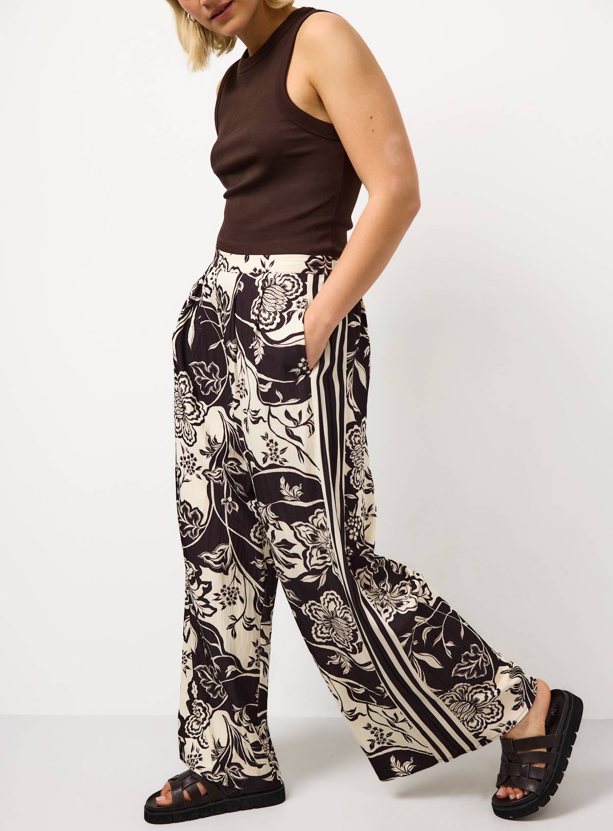 Brown Paisley Print Wide Leg Co-ord Trousers 12 - Image 1