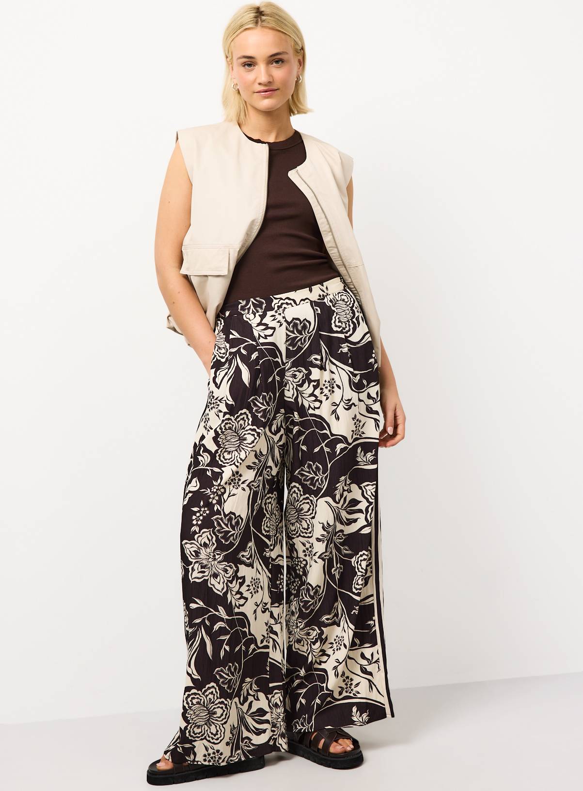 Brown Paisley Print Wide Leg Co-ord Trousers 12 - Image 2