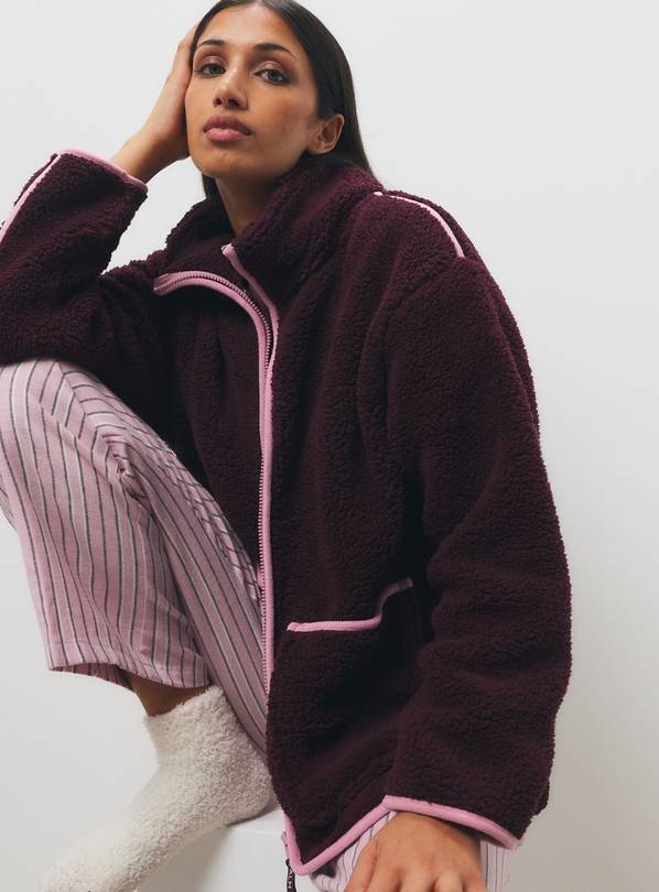 Plum Borg Fleece Zip Through Pyjama Top L